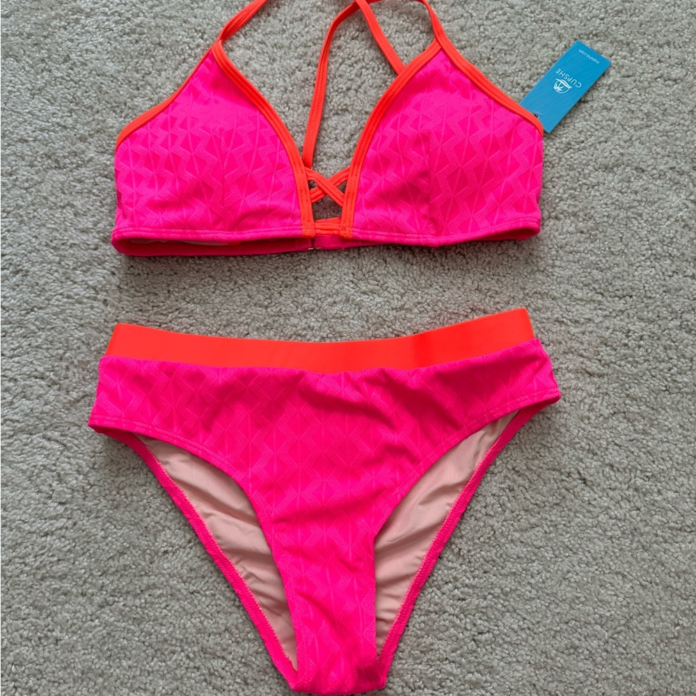 Cupshe Neon Pink High Waiste Bikini M